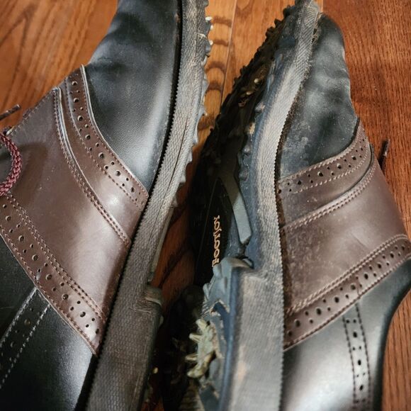 Footjoy Greenjoy Golf Shoes Men\'s Black Brown Lace Up Spikes Size 10W 45575